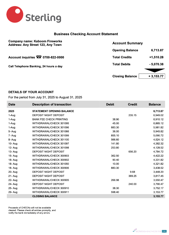 Download Nigerienia Sterling bank corporate account statement Word and PDF template Photoshop template
